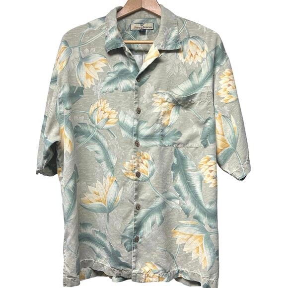 Tommy Bahama Men’s Silk Tropical Floral Button Up Short Sleeve Shirt Size Large - Picture 1 of 6